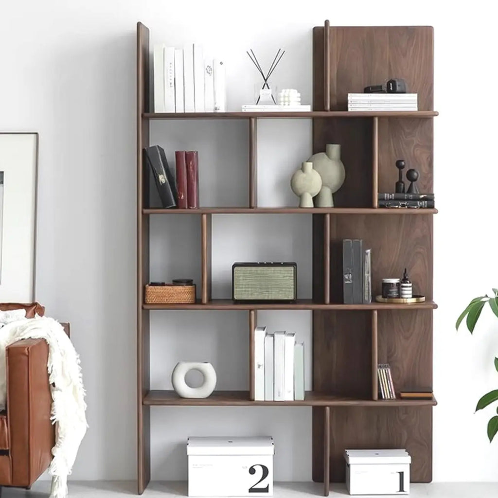 75 Scaffale verticale alto in legno, stile minimalista, con schienale aperto