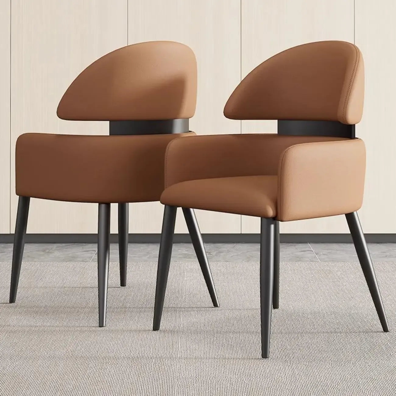 Chaises de salle à manger en cuir marron à dossier incurvé anti-griffures de chat