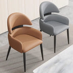 Chaises de salle à manger en cuir marron à dossier incurvé anti-griffures de chat