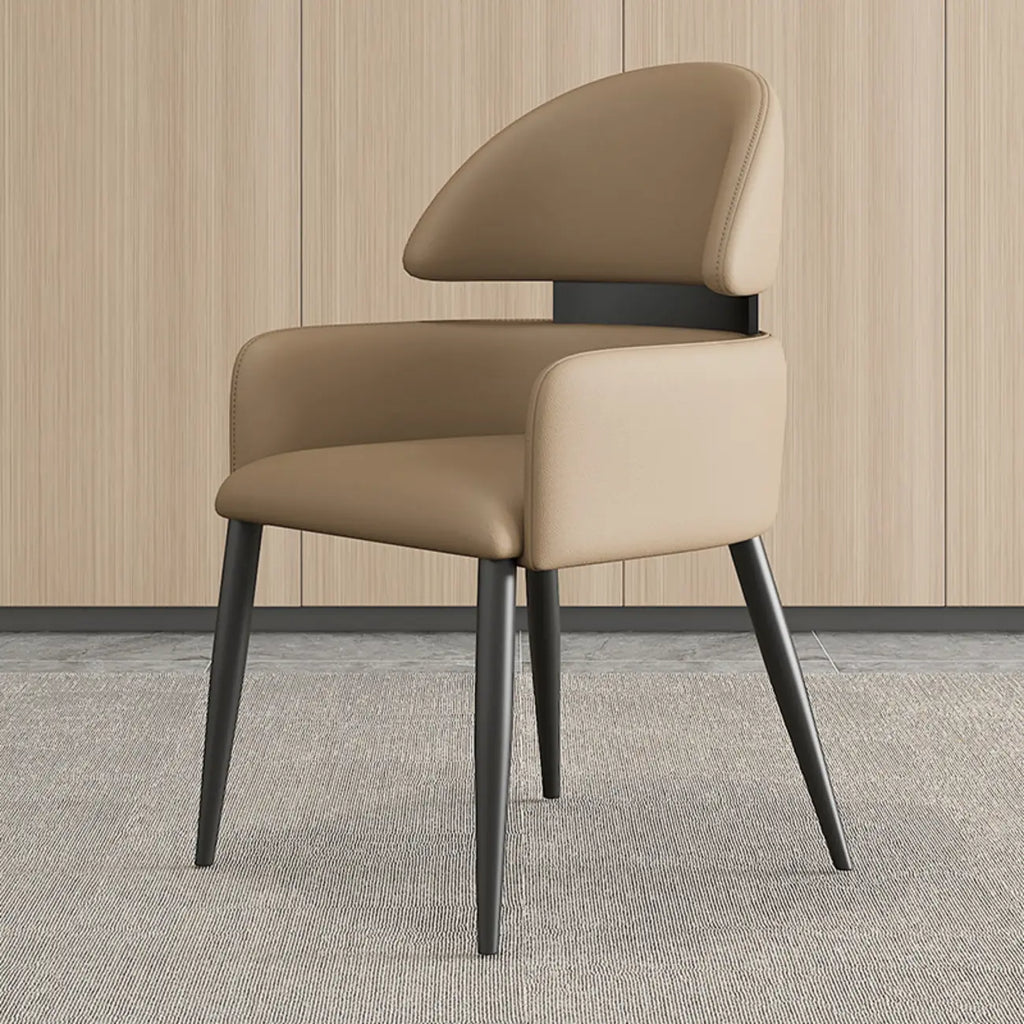 Chaises de salle à manger en cuir marron à dossier incurvé anti-griffures de chat