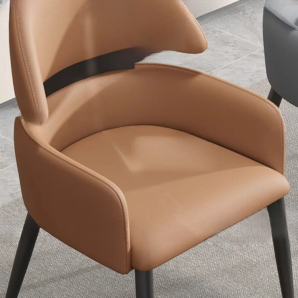 Chaises de salle à manger en cuir marron à dossier incurvé anti-griffures de chat