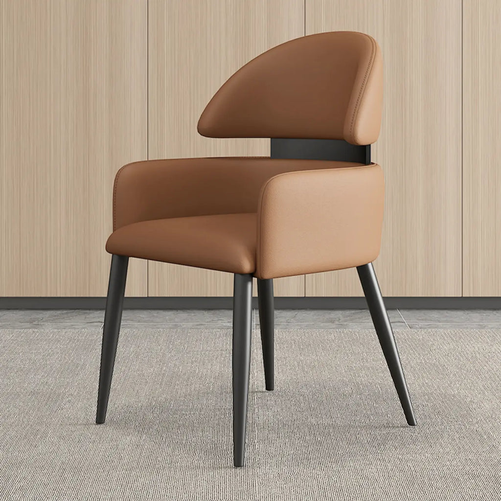 Chaises de salle à manger en cuir marron à dossier incurvé anti-griffures de chat