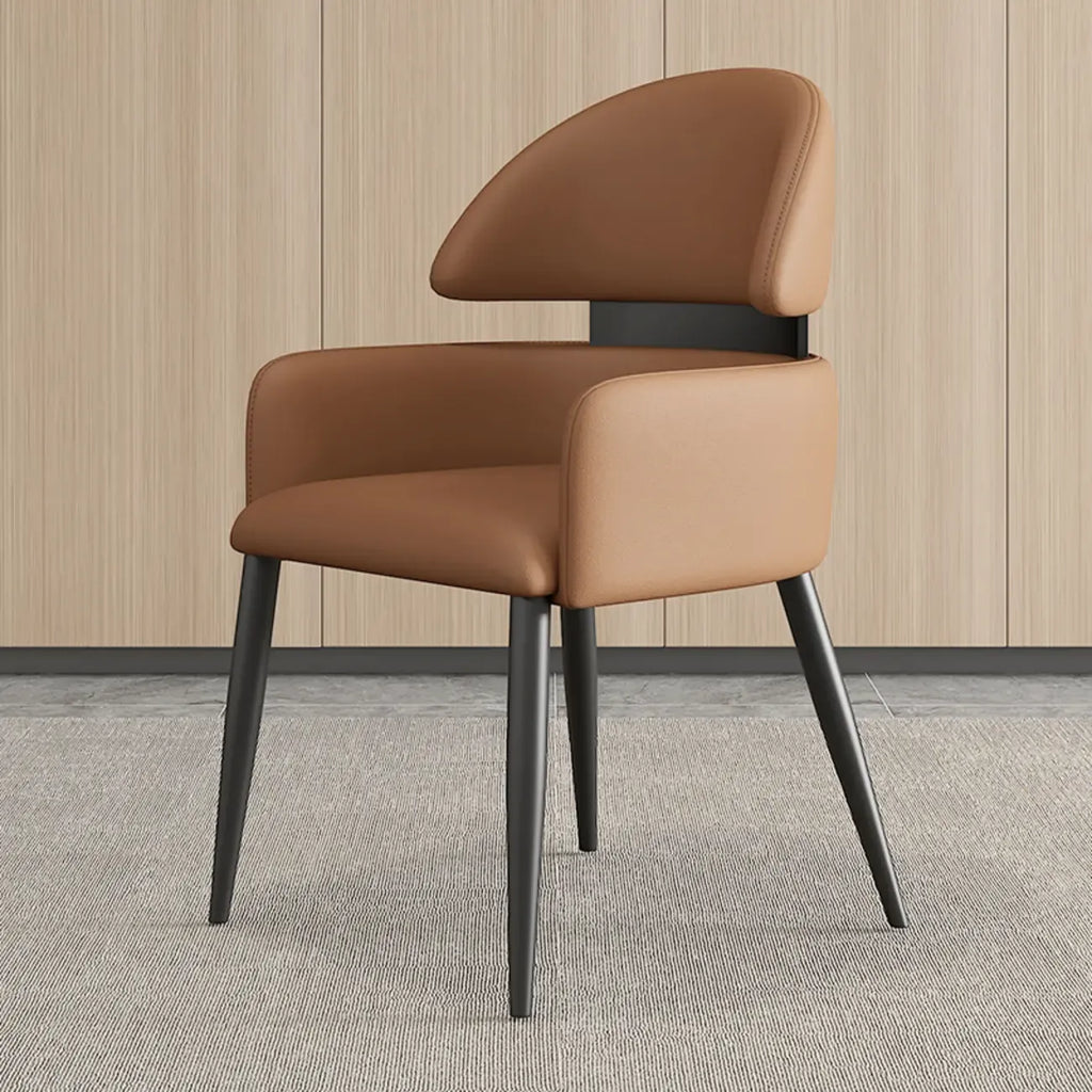 Chaises de salle à manger en cuir marron à dossier incurvé anti-griffures de chat