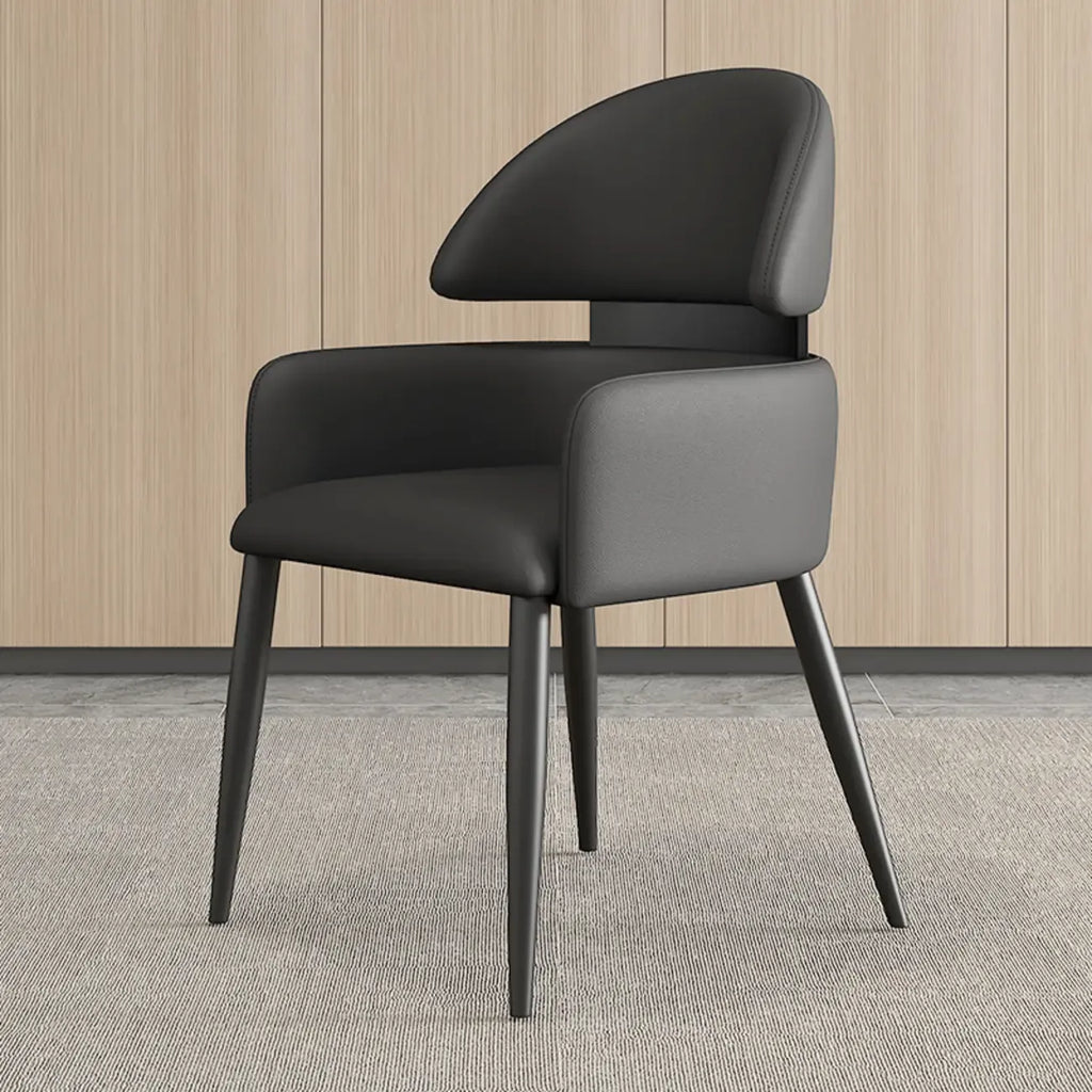 Chaises de salle à manger en cuir marron à dossier incurvé anti-griffures de chat