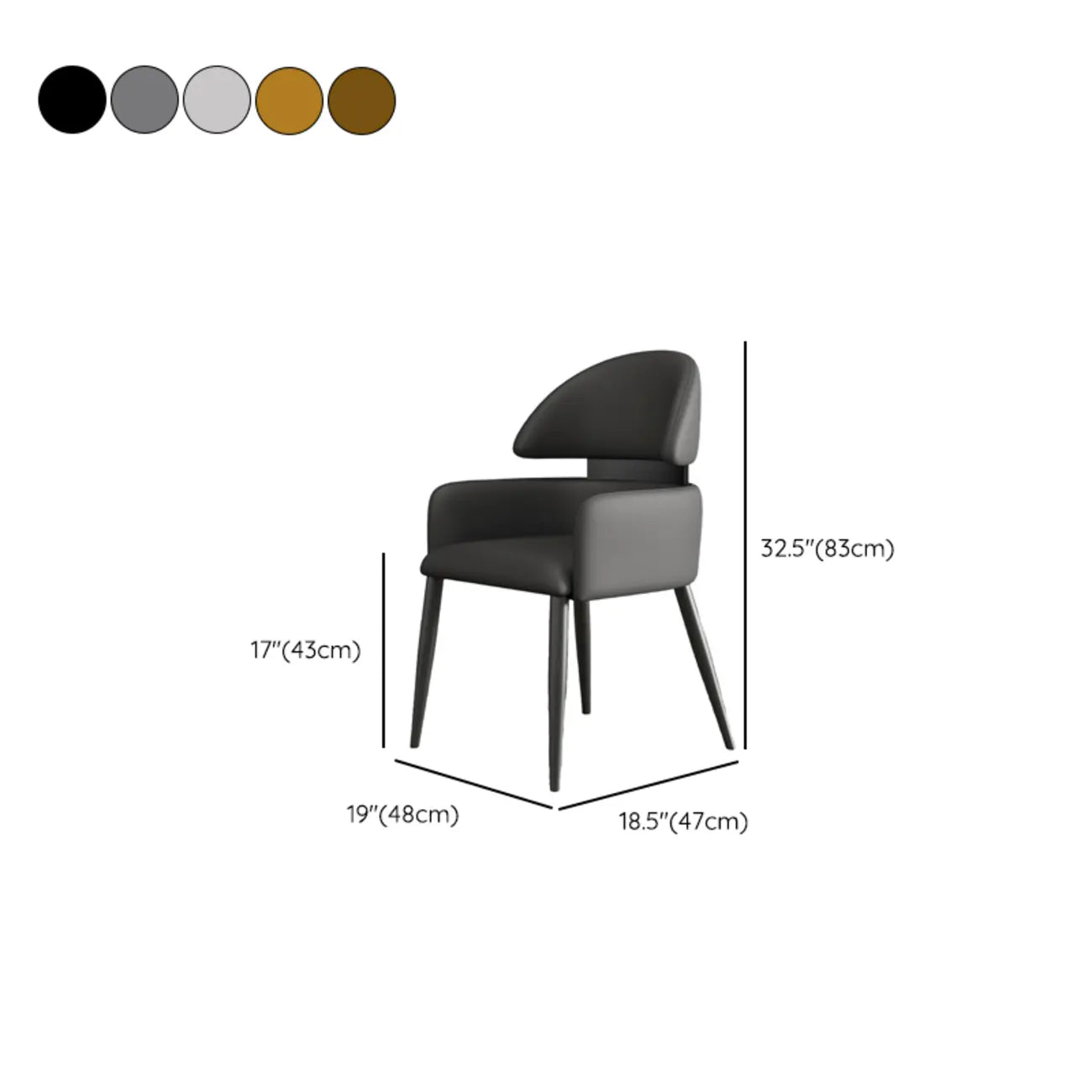 Chaises de salle à manger en cuir marron à dossier incurvé anti-griffures de chat