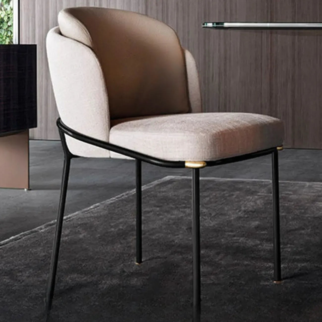 Chaise de salle à manger rembourrée à dossier incurvé et motif pied-de-poule
