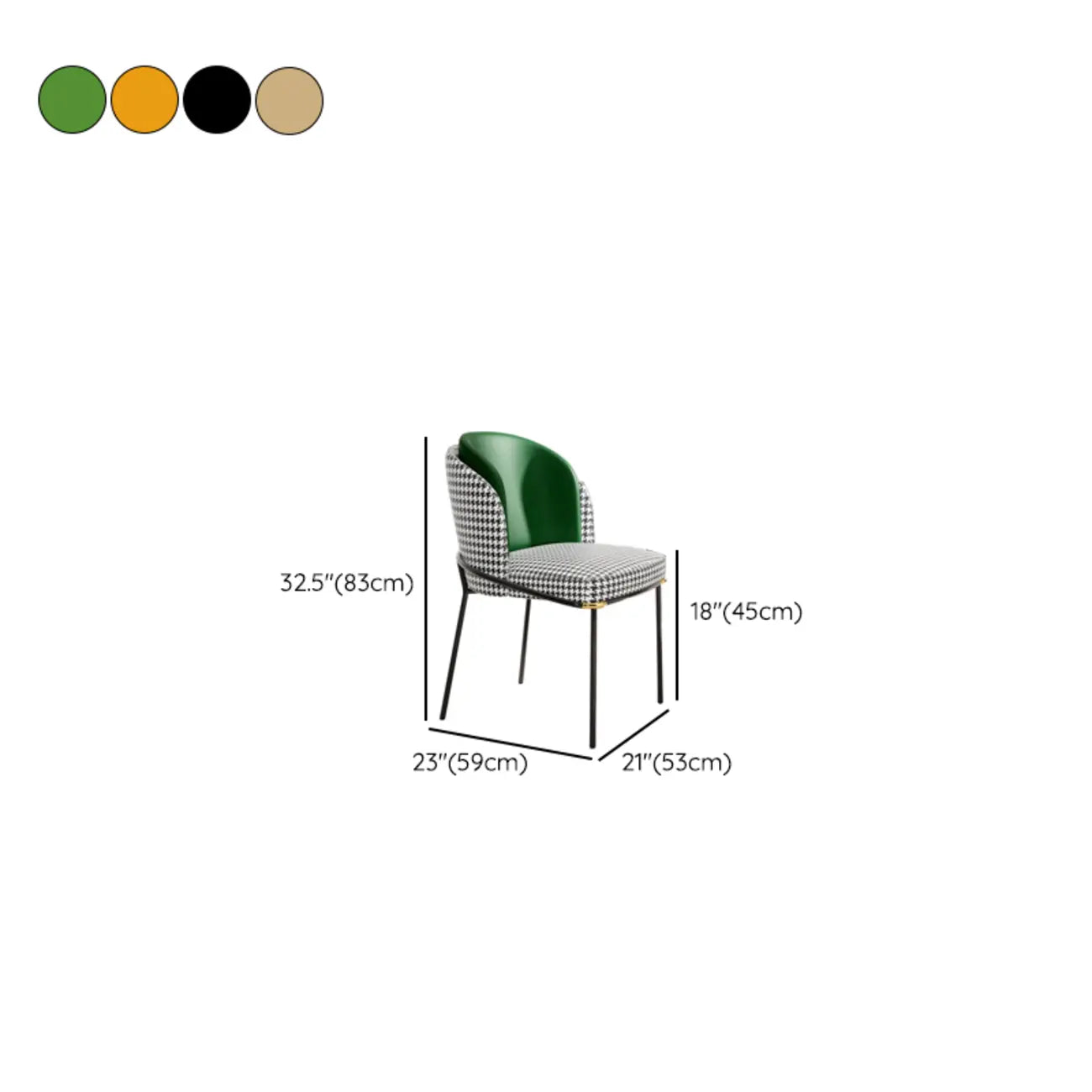 Chaise de salle à manger rembourrée à dossier incurvé et motif pied-de-poule
