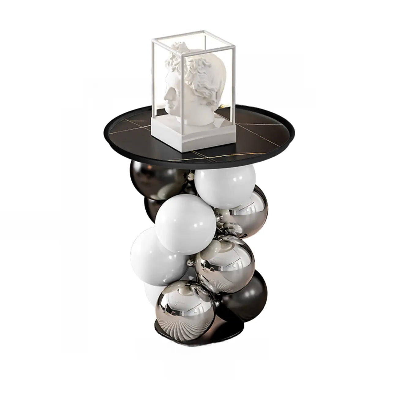 Table d'appoint moderne et artistique sur piédestal en métal avec plateau en pierre