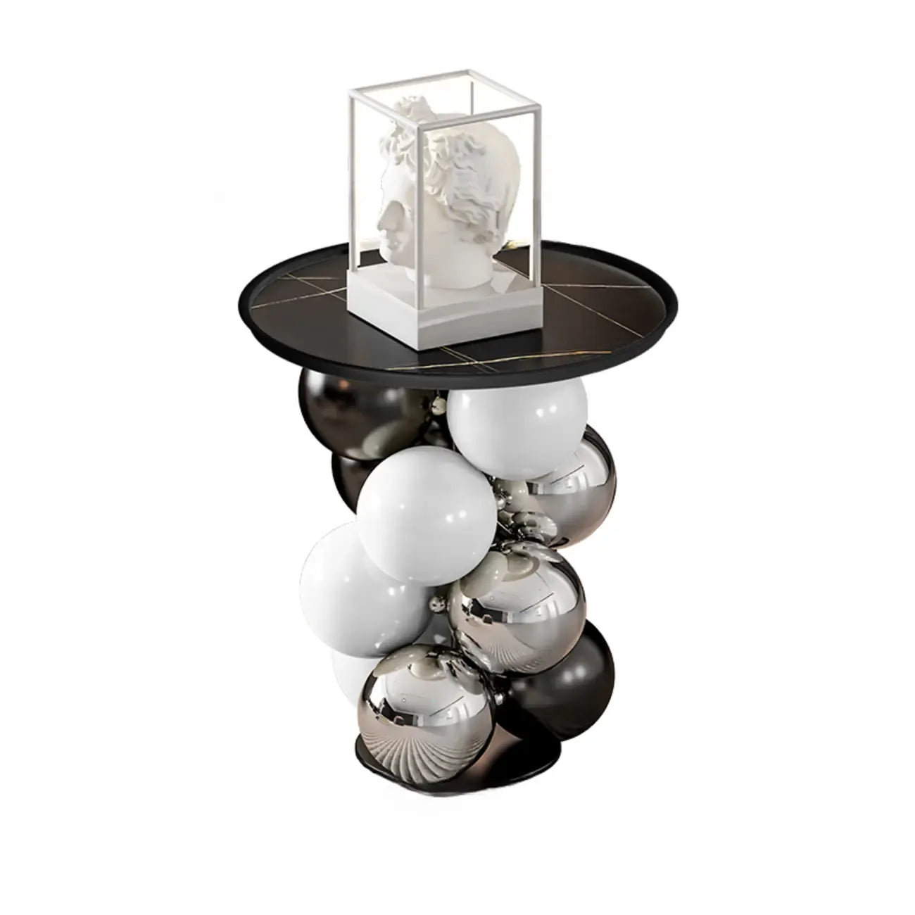 Table d'appoint moderne et artistique sur piédestal en métal avec plateau en pierre