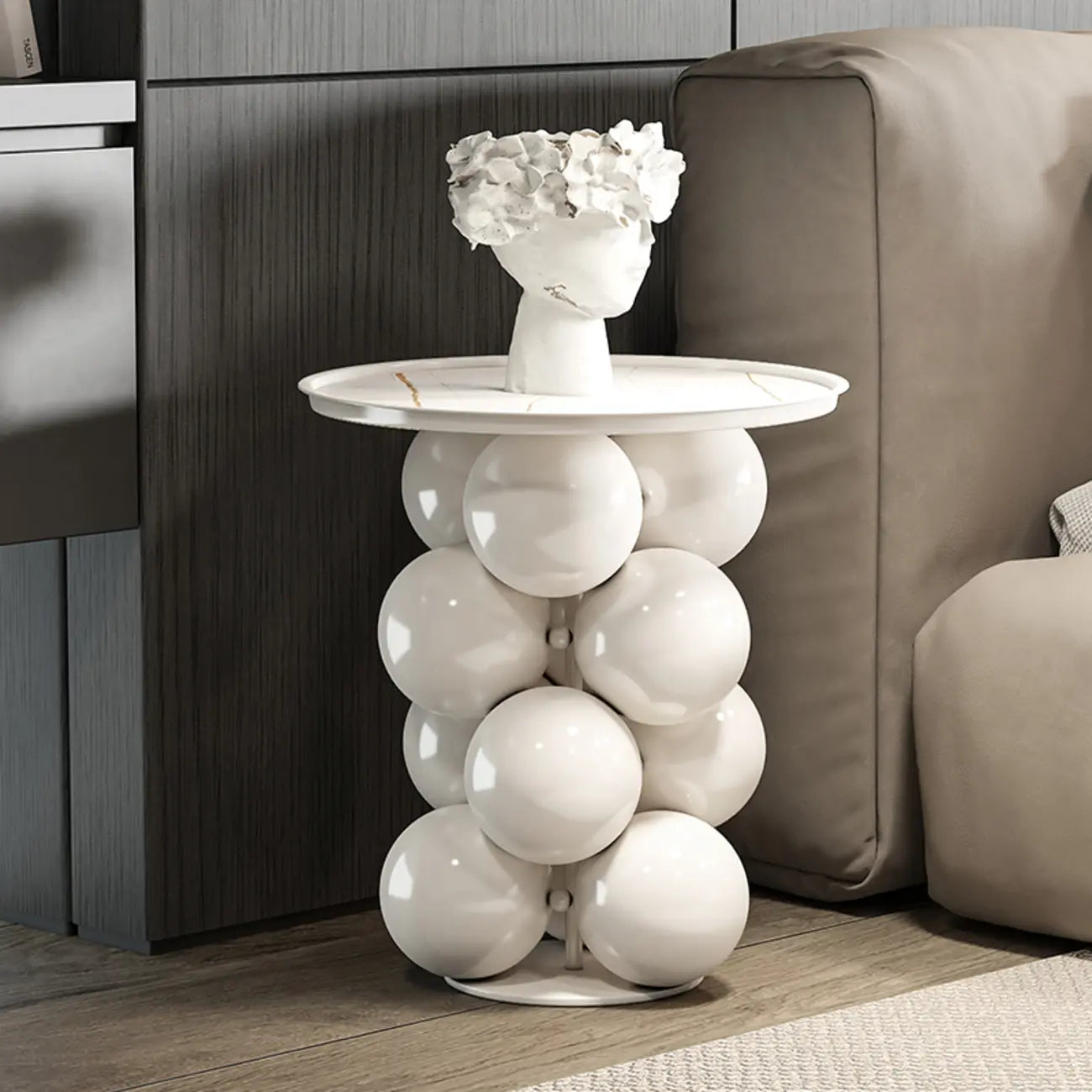 Table d'appoint moderne et artistique sur piédestal en métal avec plateau en pierre