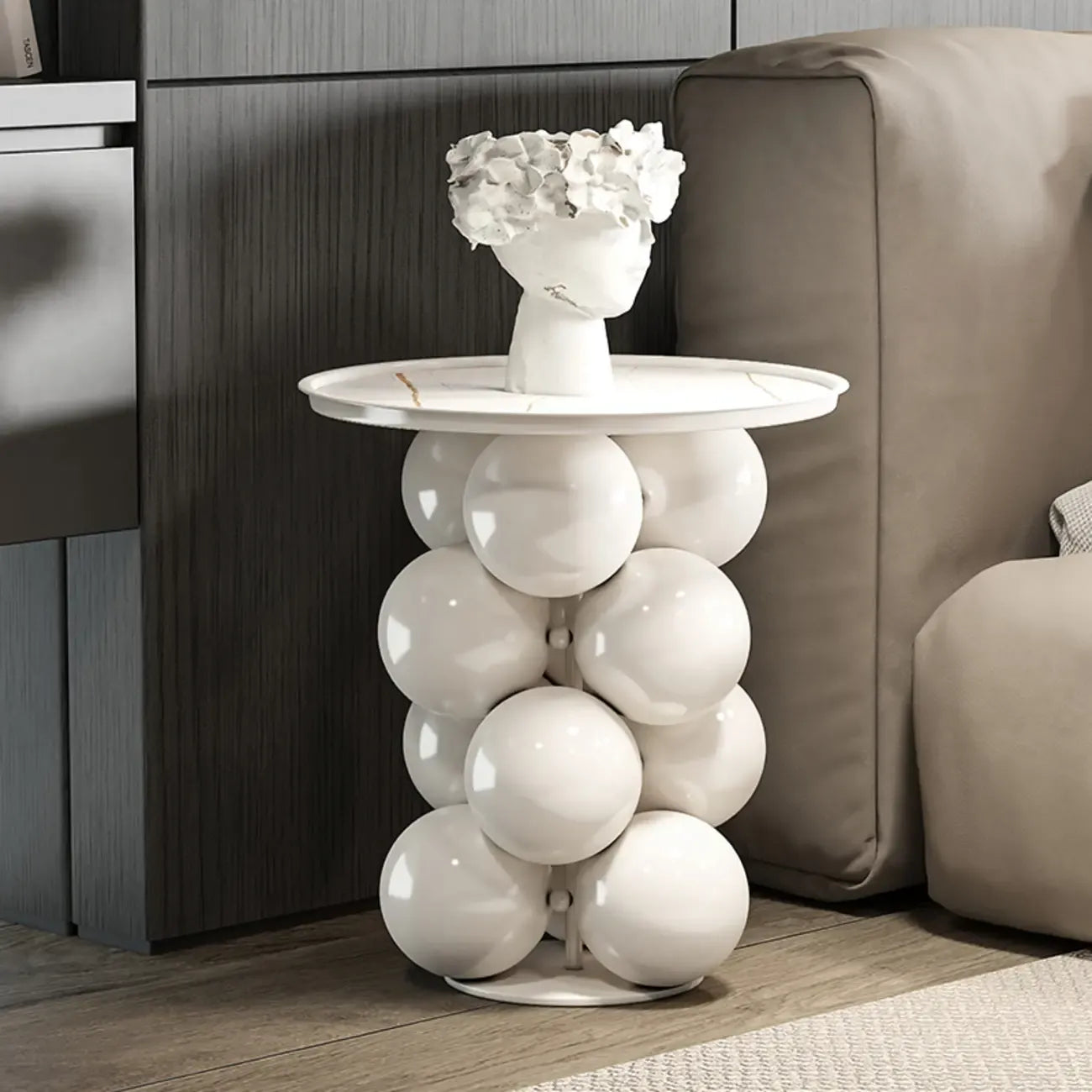 Table d'appoint moderne et artistique sur piédestal en métal avec plateau en pierre