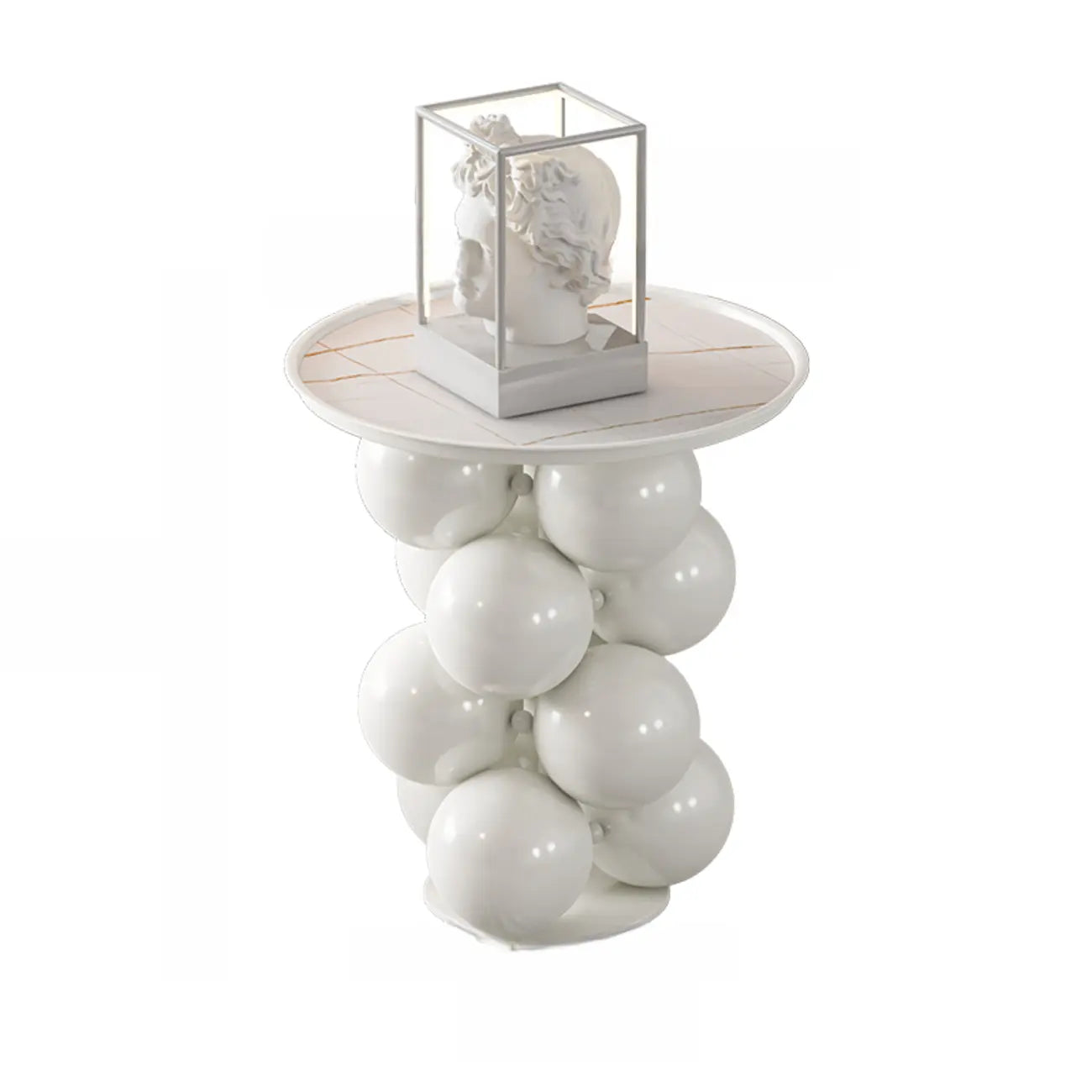 Table d'appoint moderne et artistique sur piédestal en métal avec plateau en pierre