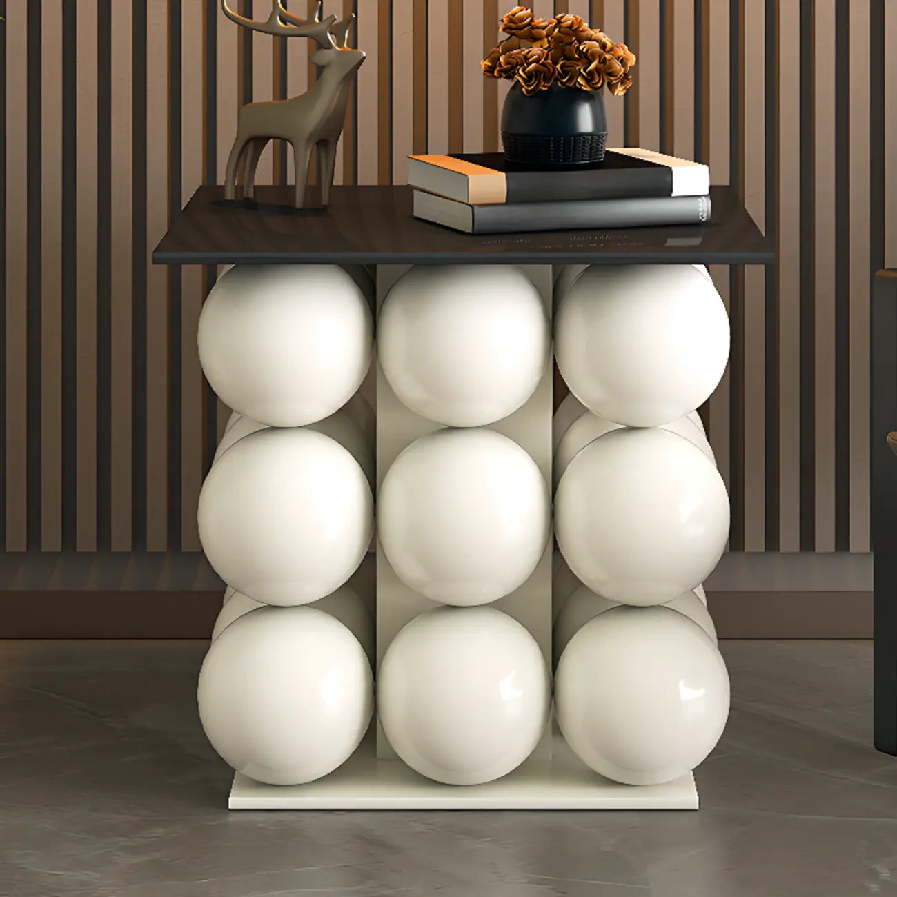 Table d'appoint moderne et artistique sur piédestal en métal avec plateau en pierre