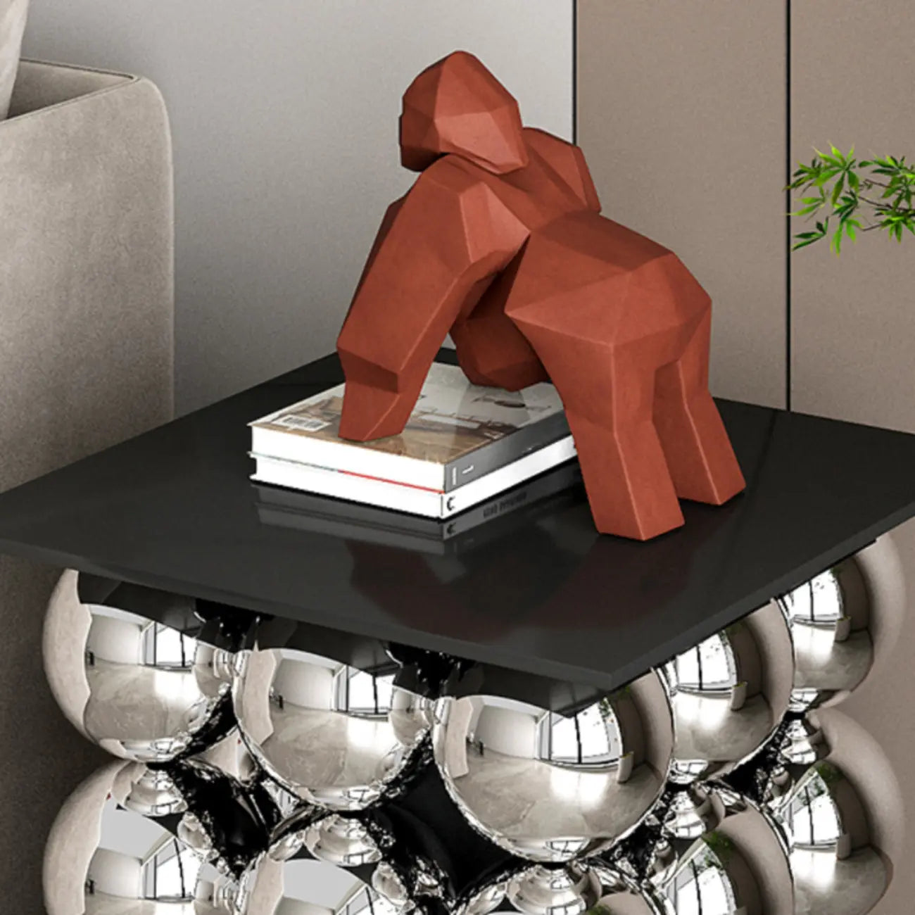 Table d'appoint moderne et artistique sur piédestal en métal avec plateau en pierre