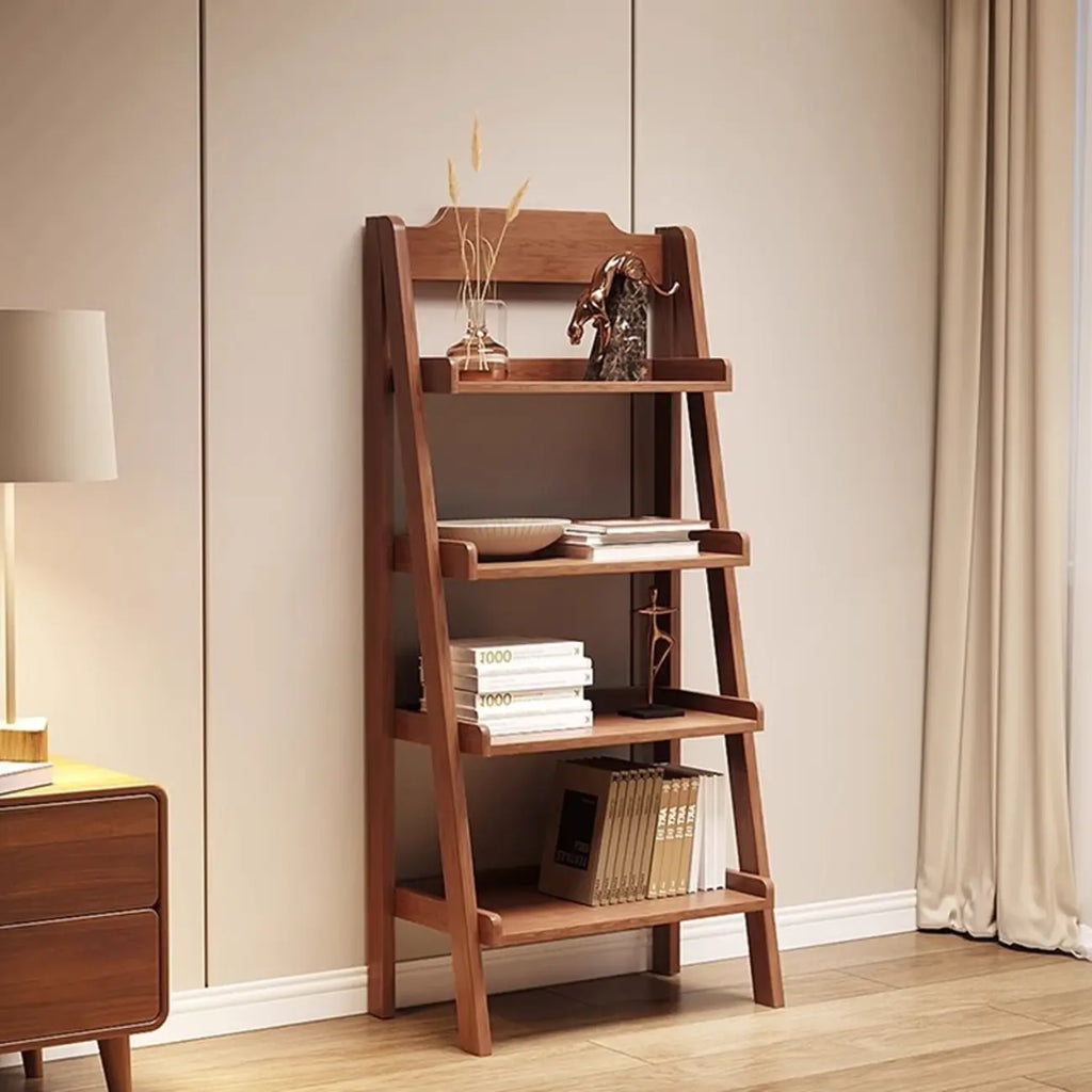 Bibliothèque échelle à plusieurs niveaux en bois de noyer, style moderne du milieu du siècle