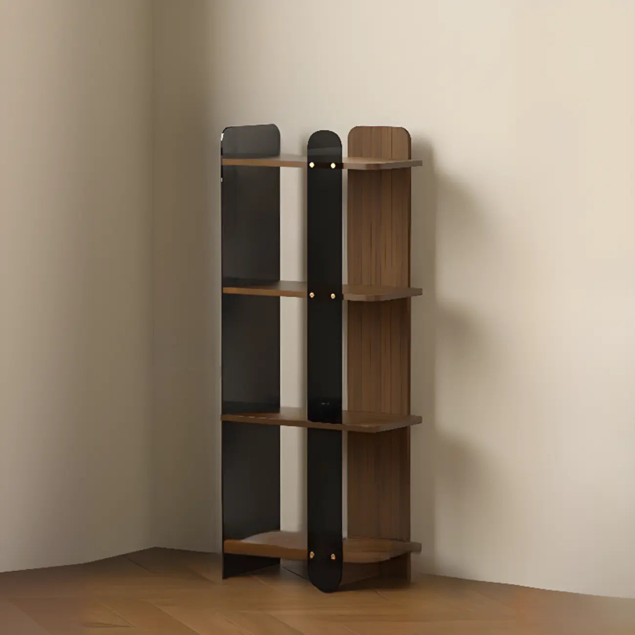 Bibliothèque verticale contemporaine en bois à 4 niveaux et dos ouvert