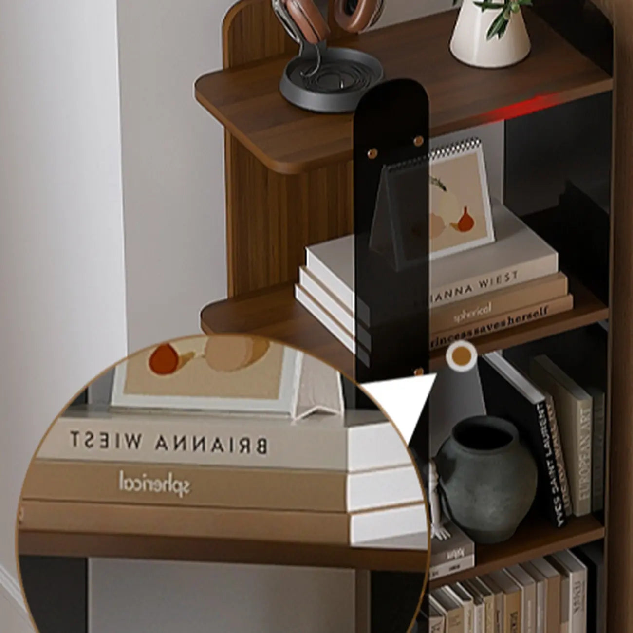 Bibliothèque verticale contemporaine en bois à 4 niveaux et dos ouvert