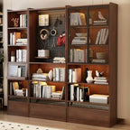 Bibliothèque verticale haute en bois brun de style milieu du siècle avec tiroirs