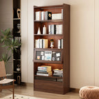 Bibliothèque verticale haute en bois brun de style milieu du siècle avec tiroirs