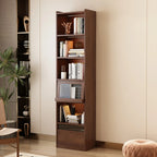 Bibliothèque verticale haute en bois brun de style milieu du siècle avec tiroirs