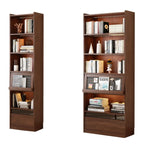 Bibliothèque verticale haute en bois brun de style milieu du siècle avec tiroirs