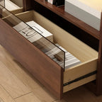 Bibliothèque verticale haute en bois brun de style milieu du siècle avec tiroirs