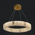 Lustre moderne linéaire en cristal circulaire doré