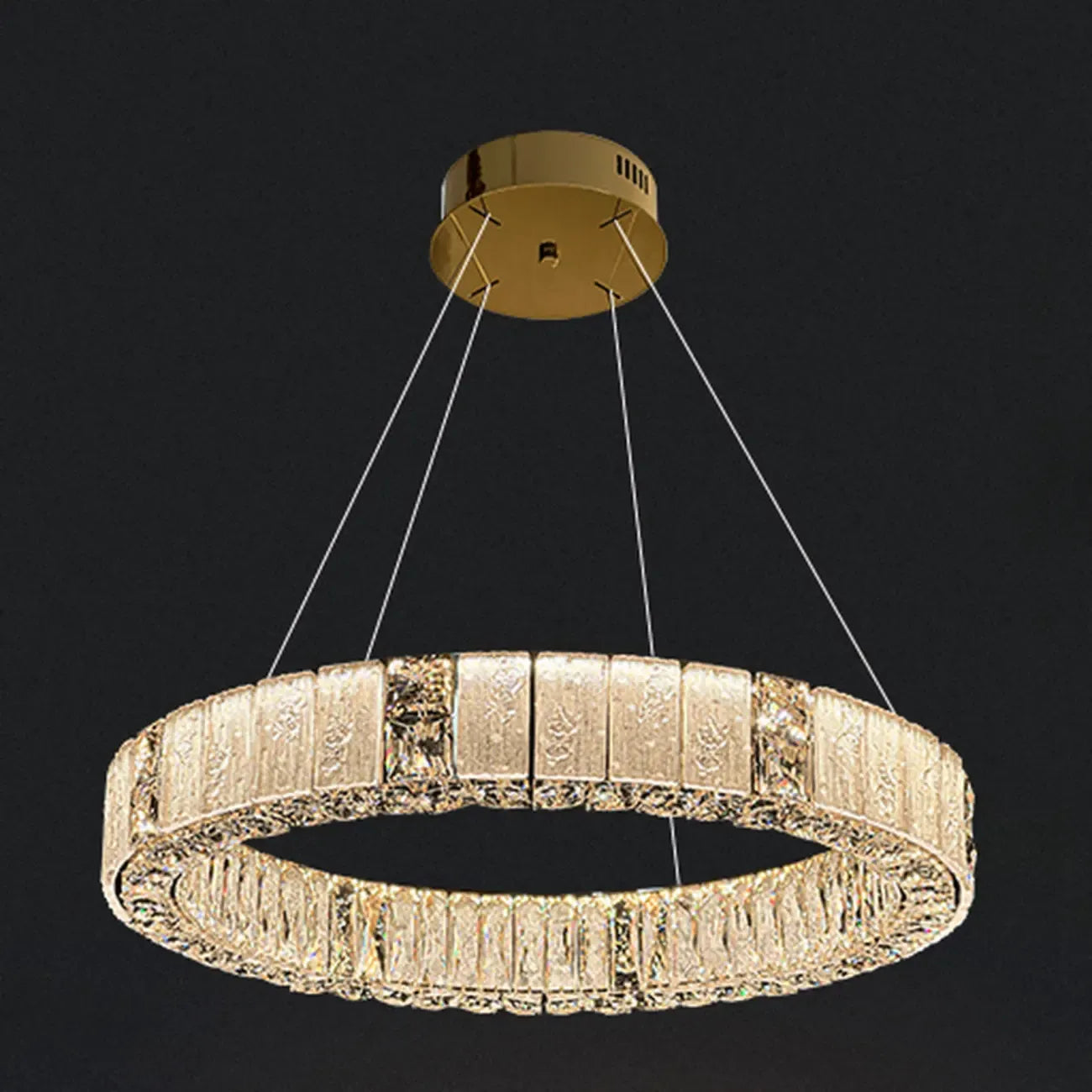 Lustre moderne linéaire en cristal circulaire doré