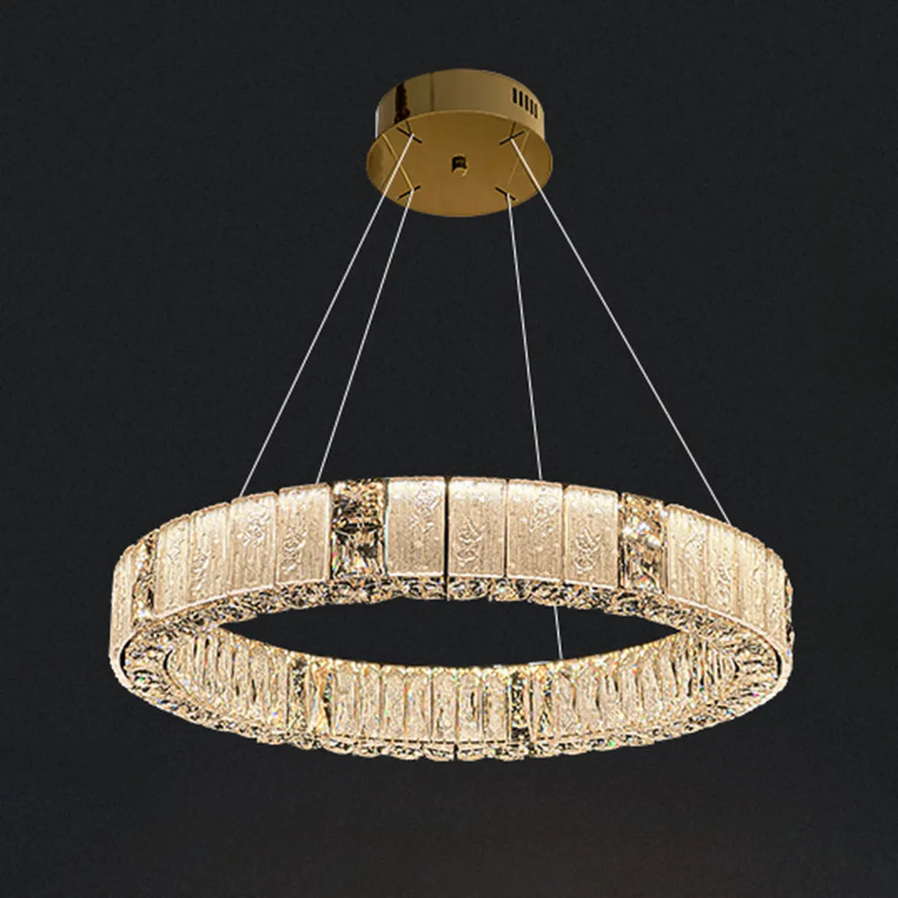Lustre moderne linéaire en cristal circulaire doré