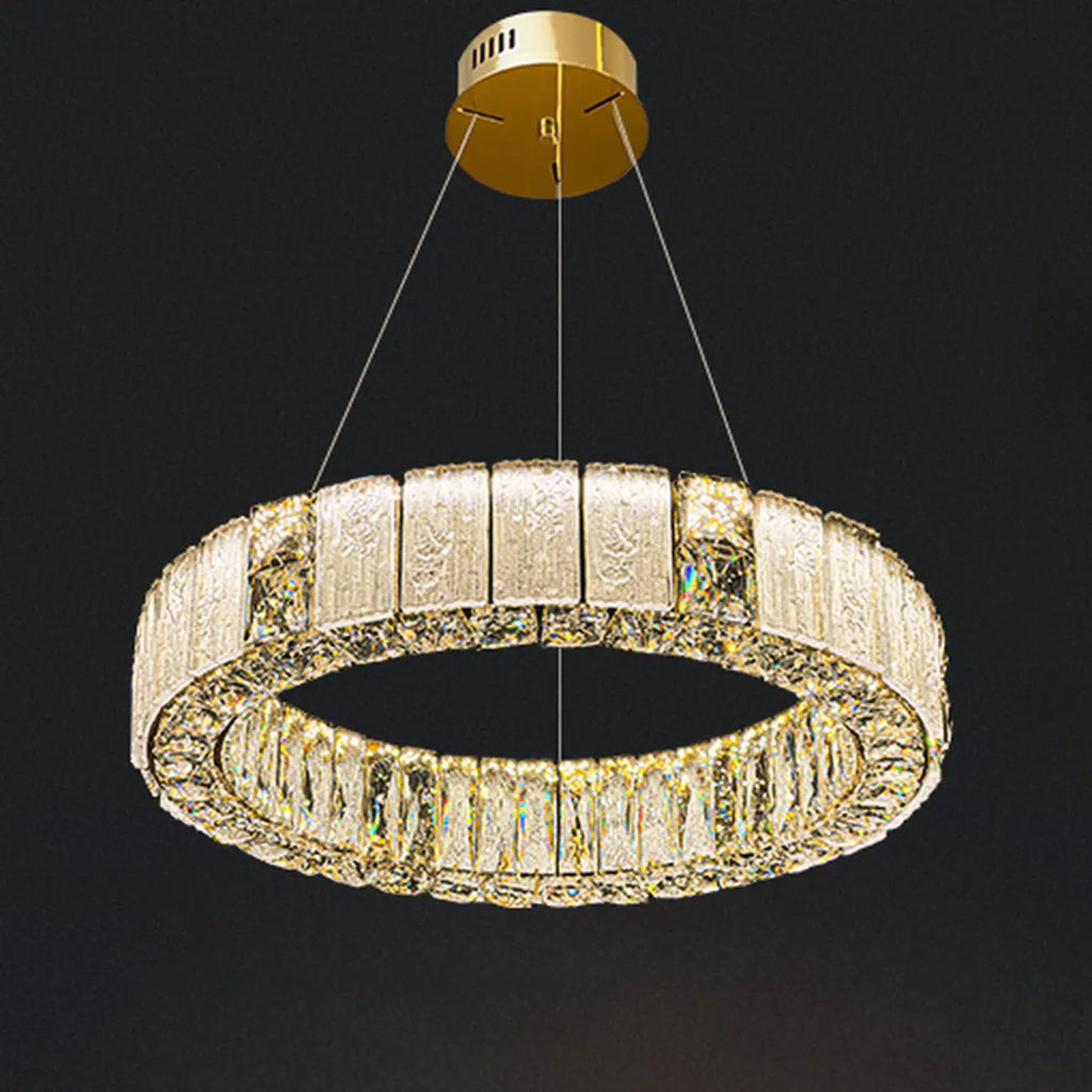 Lustre moderne linéaire en cristal circulaire doré