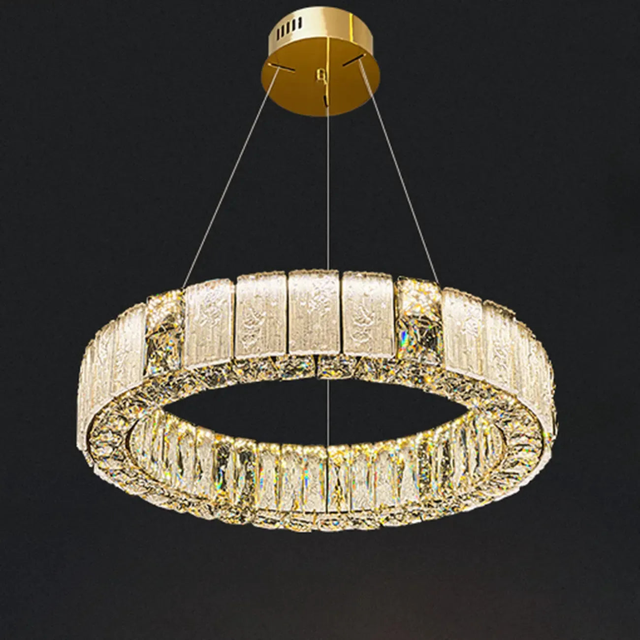 Lustre moderne linéaire en cristal circulaire doré