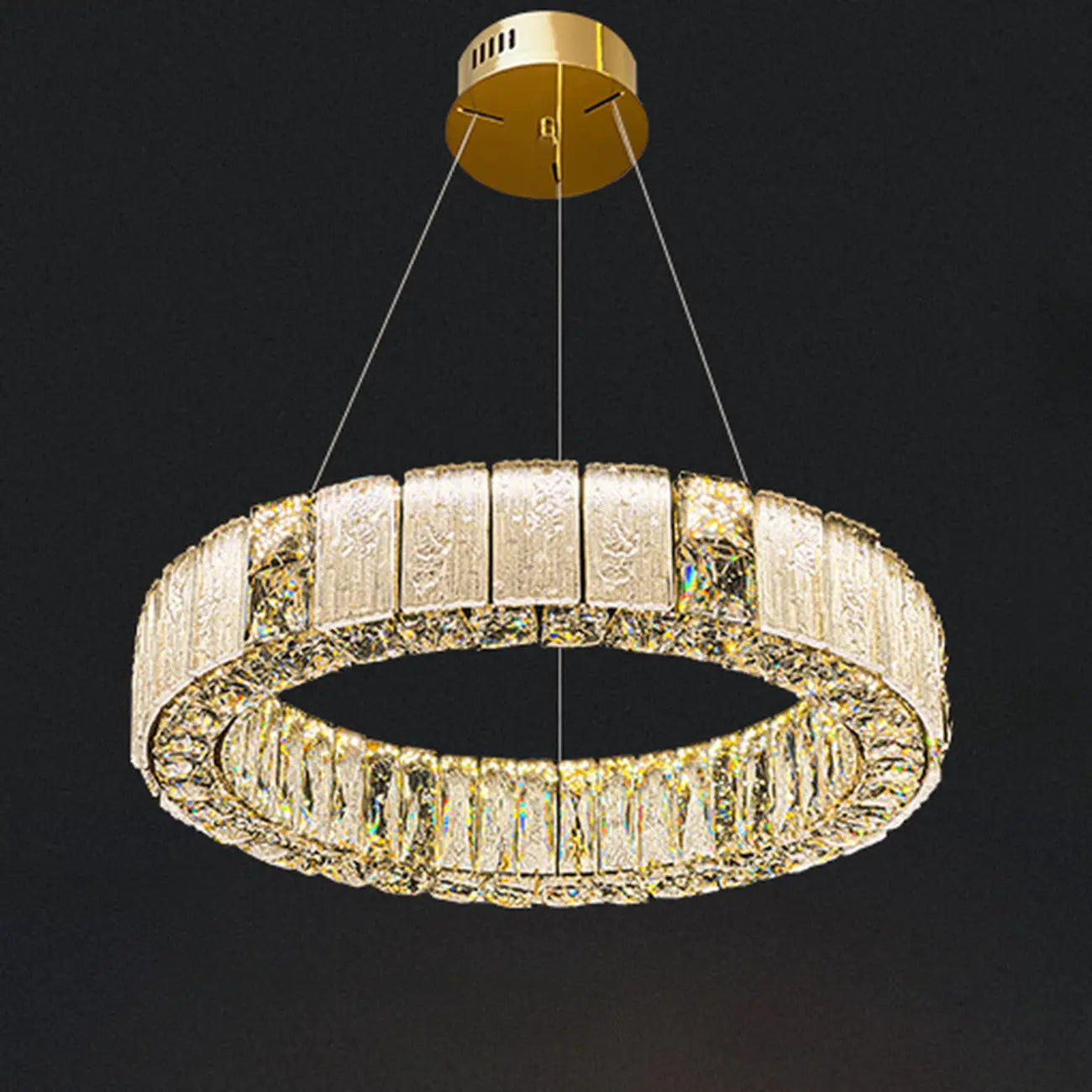 Lustre moderne linéaire en cristal circulaire doré