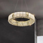 Lustre moderne linéaire en cristal circulaire doré
