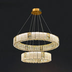 Lustre moderne linéaire en cristal circulaire doré