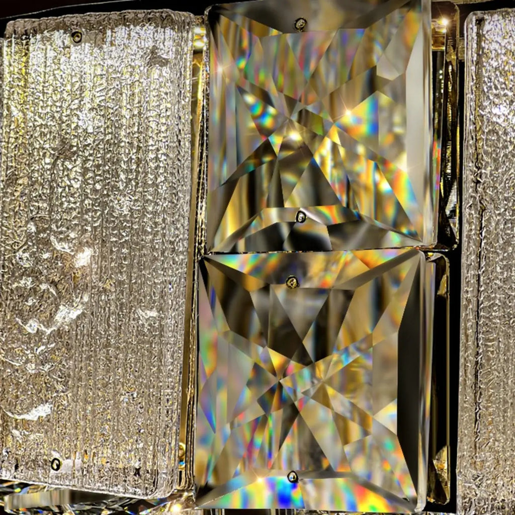Lustre moderne linéaire en cristal circulaire doré