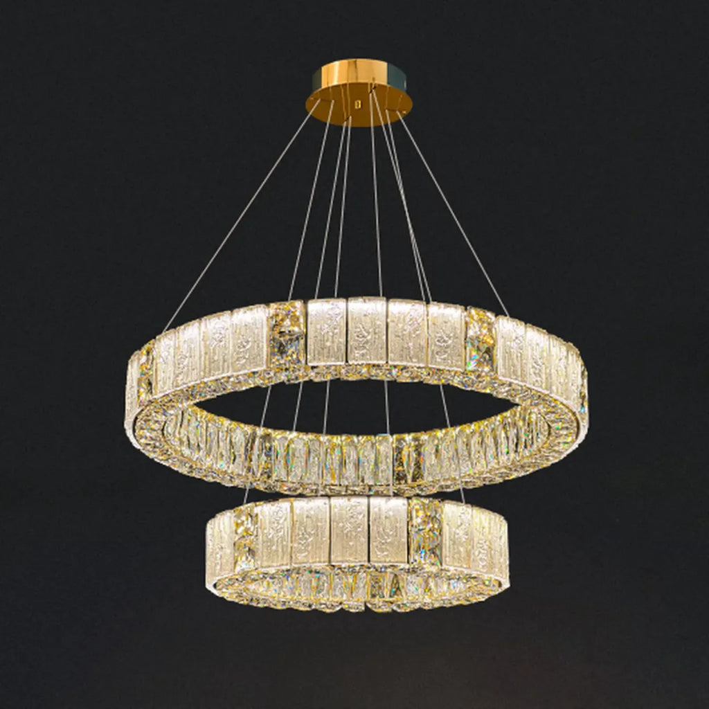 Lustre moderne linéaire en cristal circulaire doré