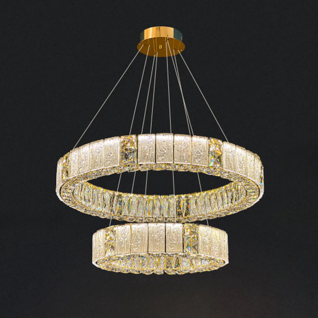 Lustre moderne linéaire en cristal circulaire doré