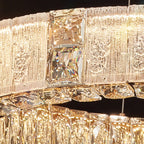 Lustre moderne linéaire en cristal circulaire doré