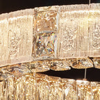 Lustre moderne linéaire en cristal circulaire doré