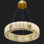 Lustre moderne linéaire en cristal circulaire doré