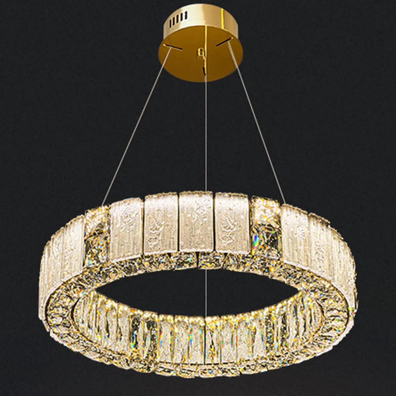 Lustre moderne linéaire en cristal circulaire doré