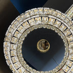 Lustre moderne linéaire en cristal circulaire doré