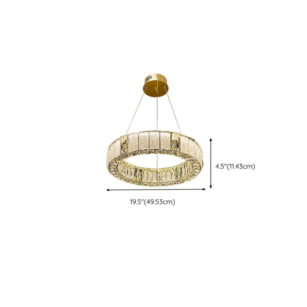 Lustre moderne linéaire en cristal circulaire doré