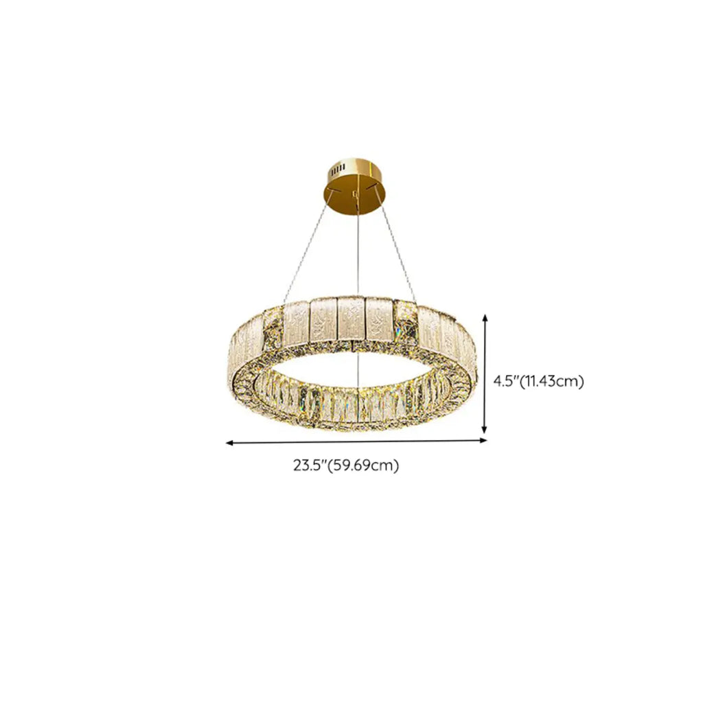 Lustre moderne linéaire en cristal circulaire doré