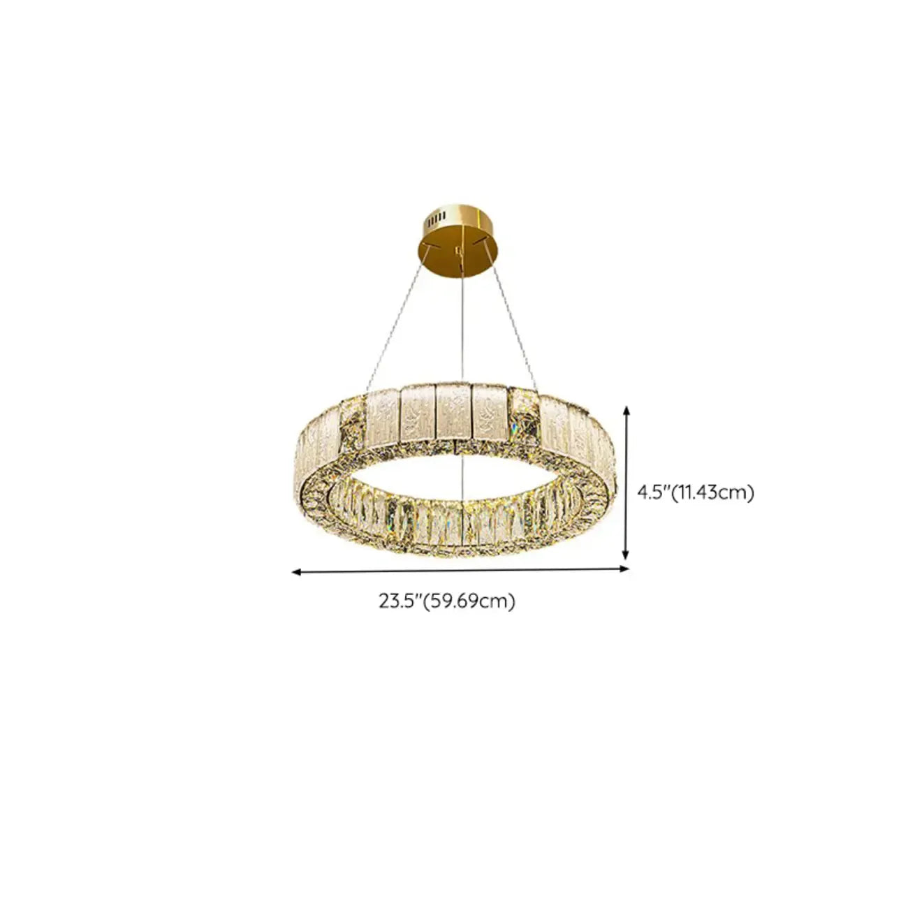 Lustre moderne linéaire en cristal circulaire doré