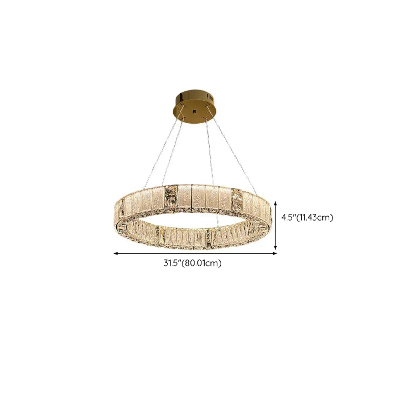 Lustre moderne linéaire en cristal circulaire doré