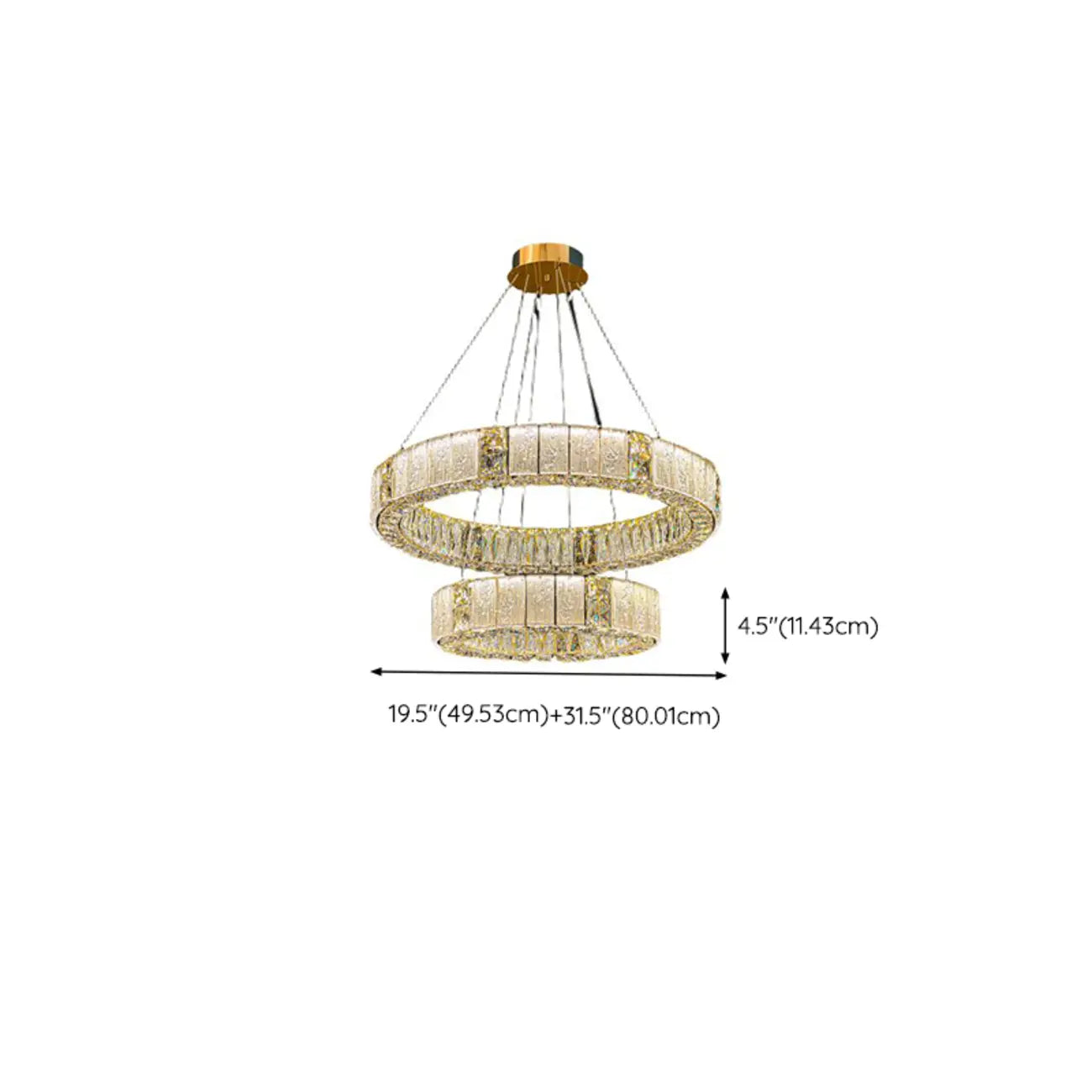 Lustre moderne linéaire en cristal circulaire doré