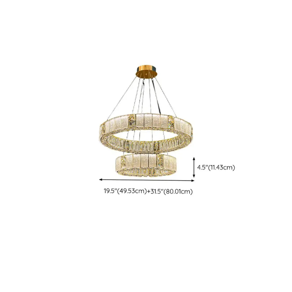 Lustre moderne linéaire en cristal circulaire doré