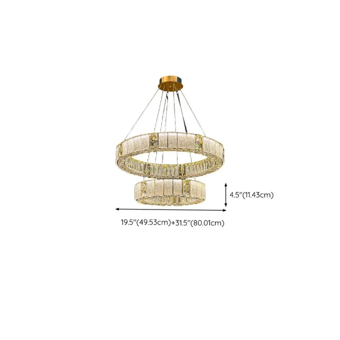 Lustre moderne linéaire en cristal circulaire doré