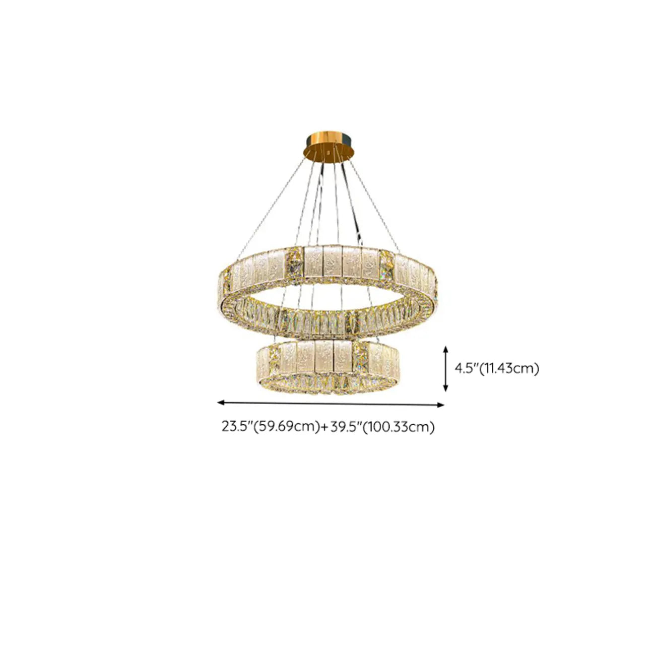 Lustre moderne linéaire en cristal circulaire doré